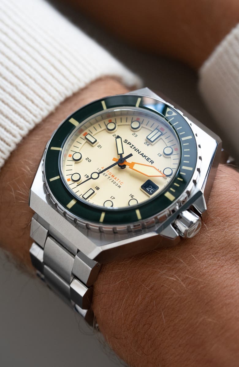 SPINNAKER Dumas Automatic Bracelet Watch, 44mm, Alternate, color, Cream/ Silver