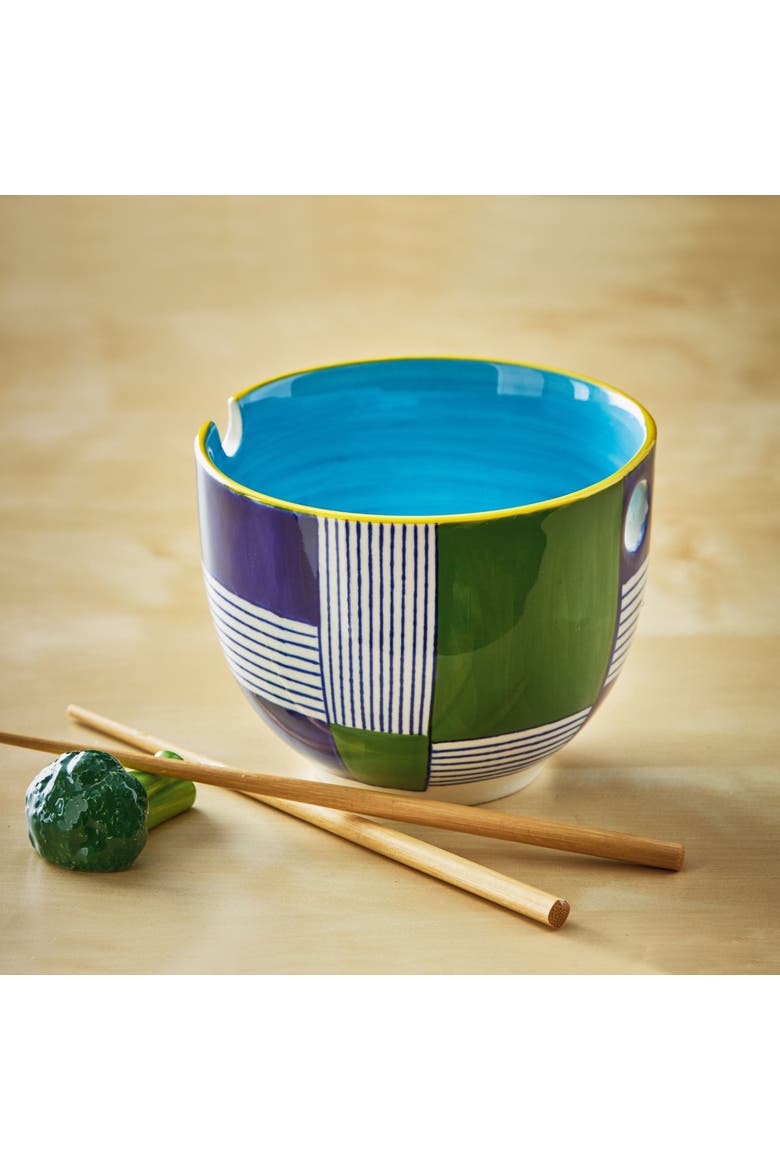 Geo Squares Noodle Bowl S/2 Multi Stoneware Everyday, Alternate, color, Blue