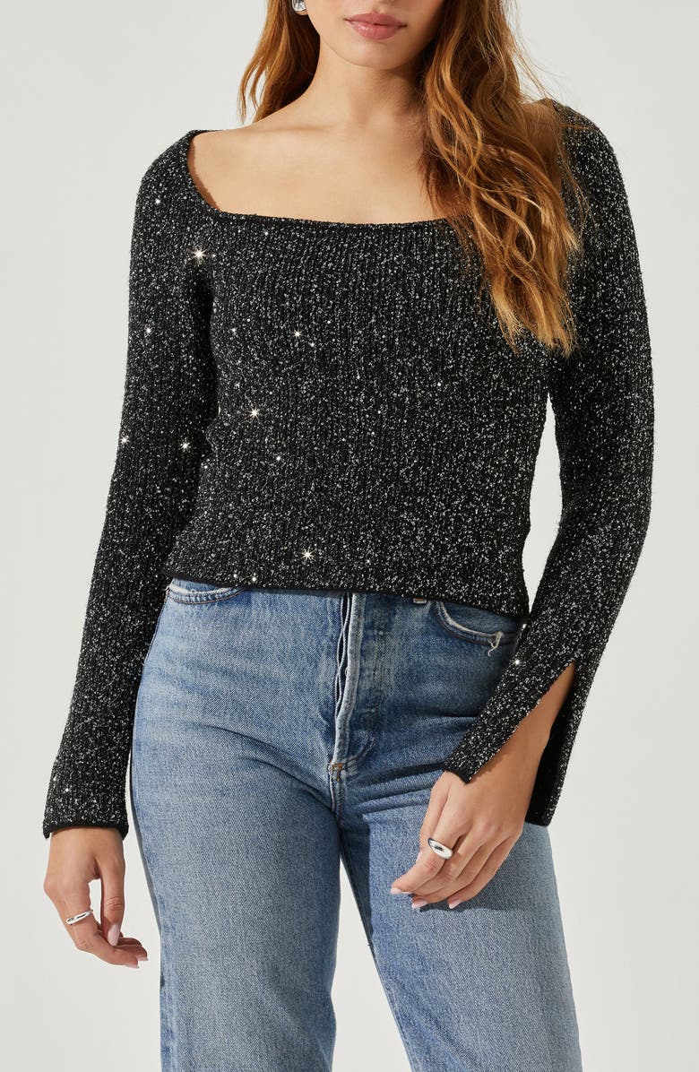 ASTR the Label Marina Metallic Sweater, Main, color, Black Silver