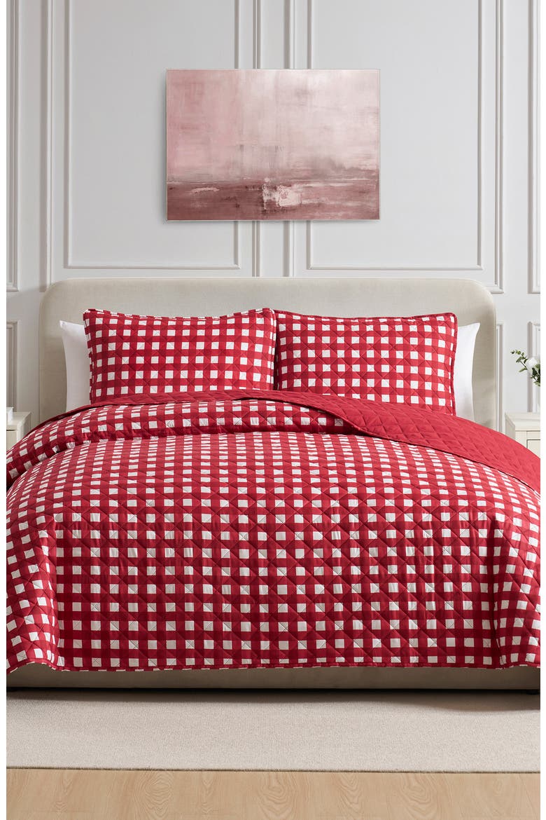 Gingham Quilt Set, Alternate, color, RED