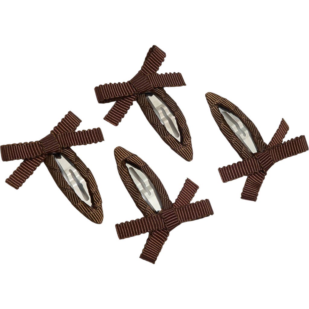 Chunks Set Of 4 Bow Snap Clip Barrettes In Brown