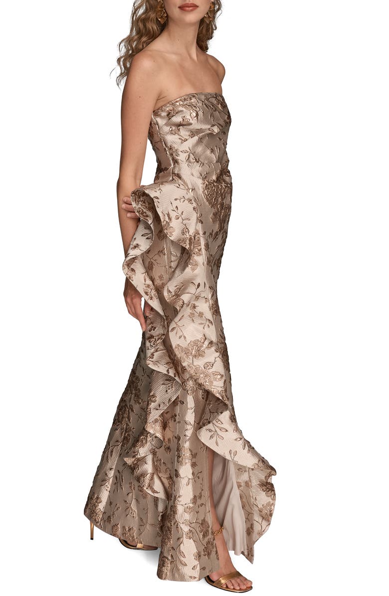 Donna Karan New York Floral Metallic Jacquard Sleeveless Gown, Alternate, color, Shadow Pink