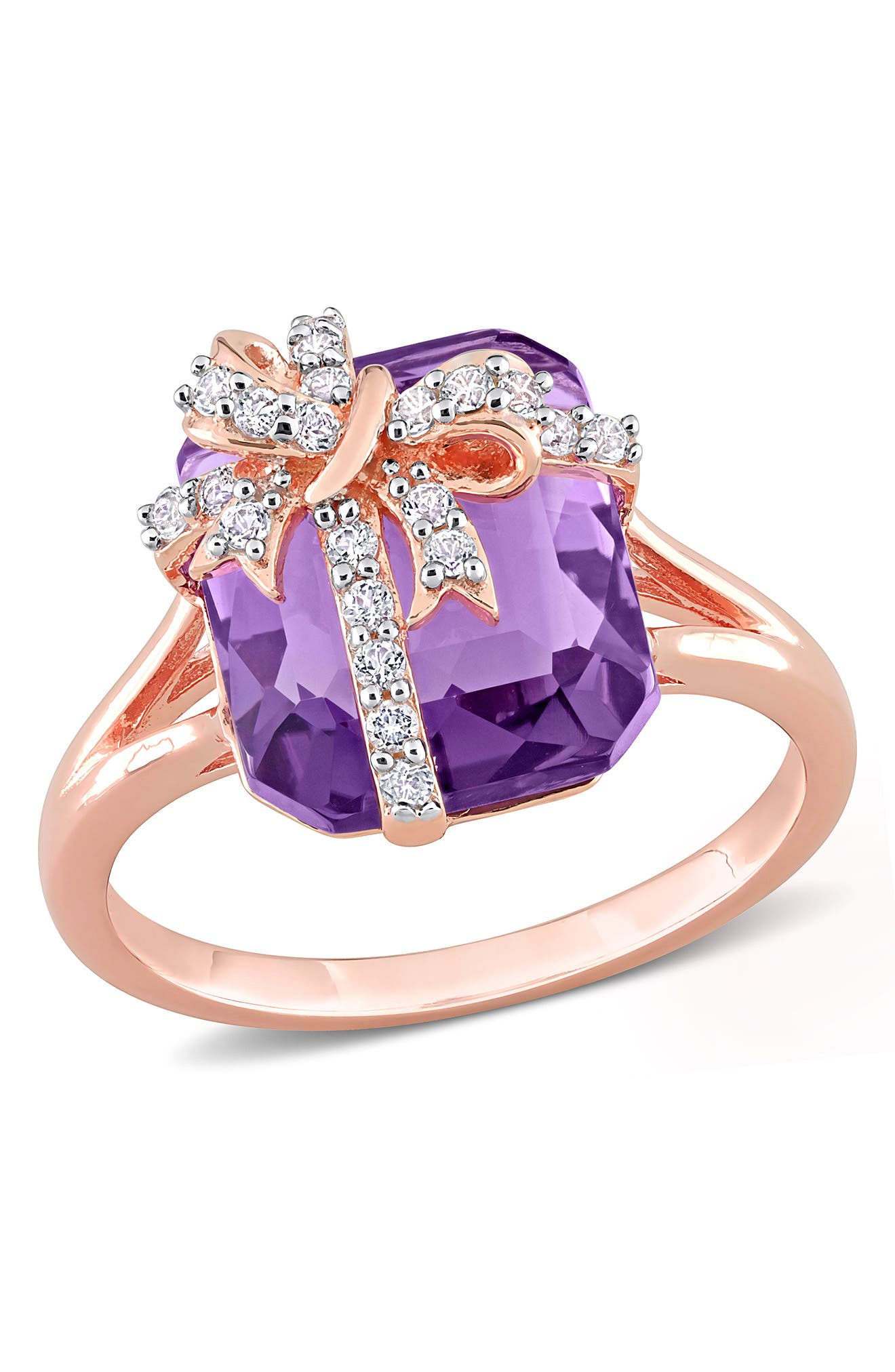 DELMAR Sterling Silver Amethyst White Topaz Ring