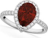 ALLUREZ Pear Cut Halo Garnet & Diamond Engagement Ring 14K