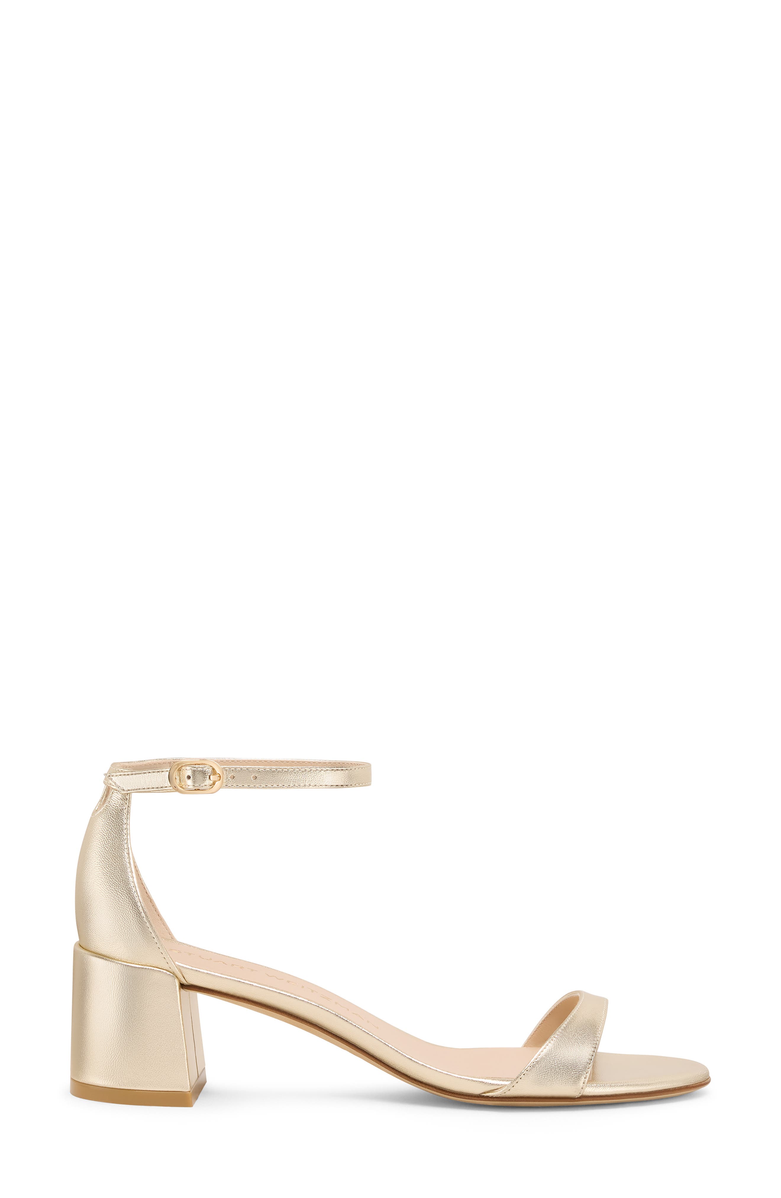 Stuart Weitzman Nudist Metallic Block Heel Sandal, Alternate, color, 