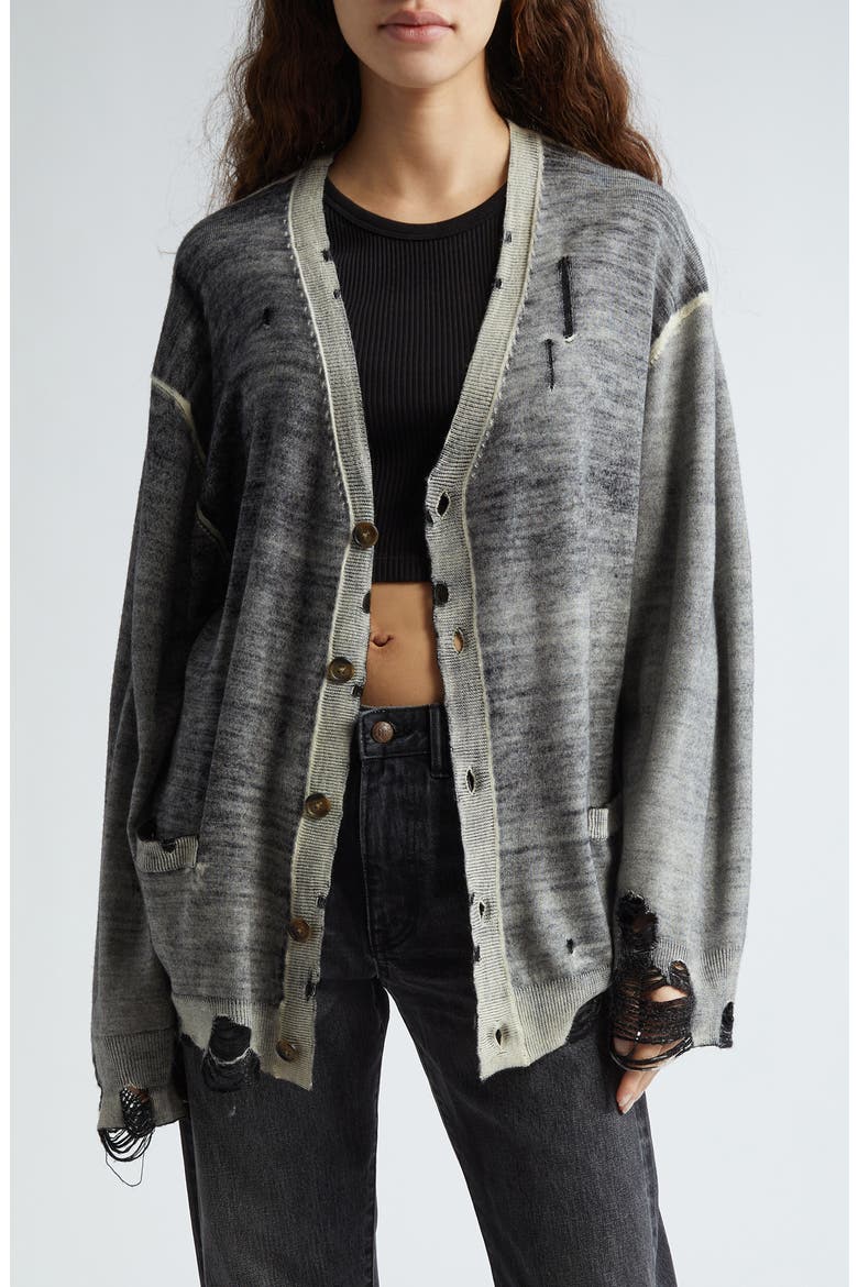 Destroyed Oversize Merino Wool Cardigan, Main, color, DISTRESSED BLACK