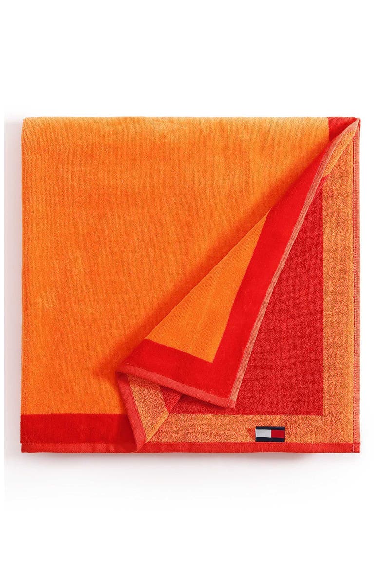 Colorblock Monogram Beach Towel, Main, color, ORANGE/ CHERRY