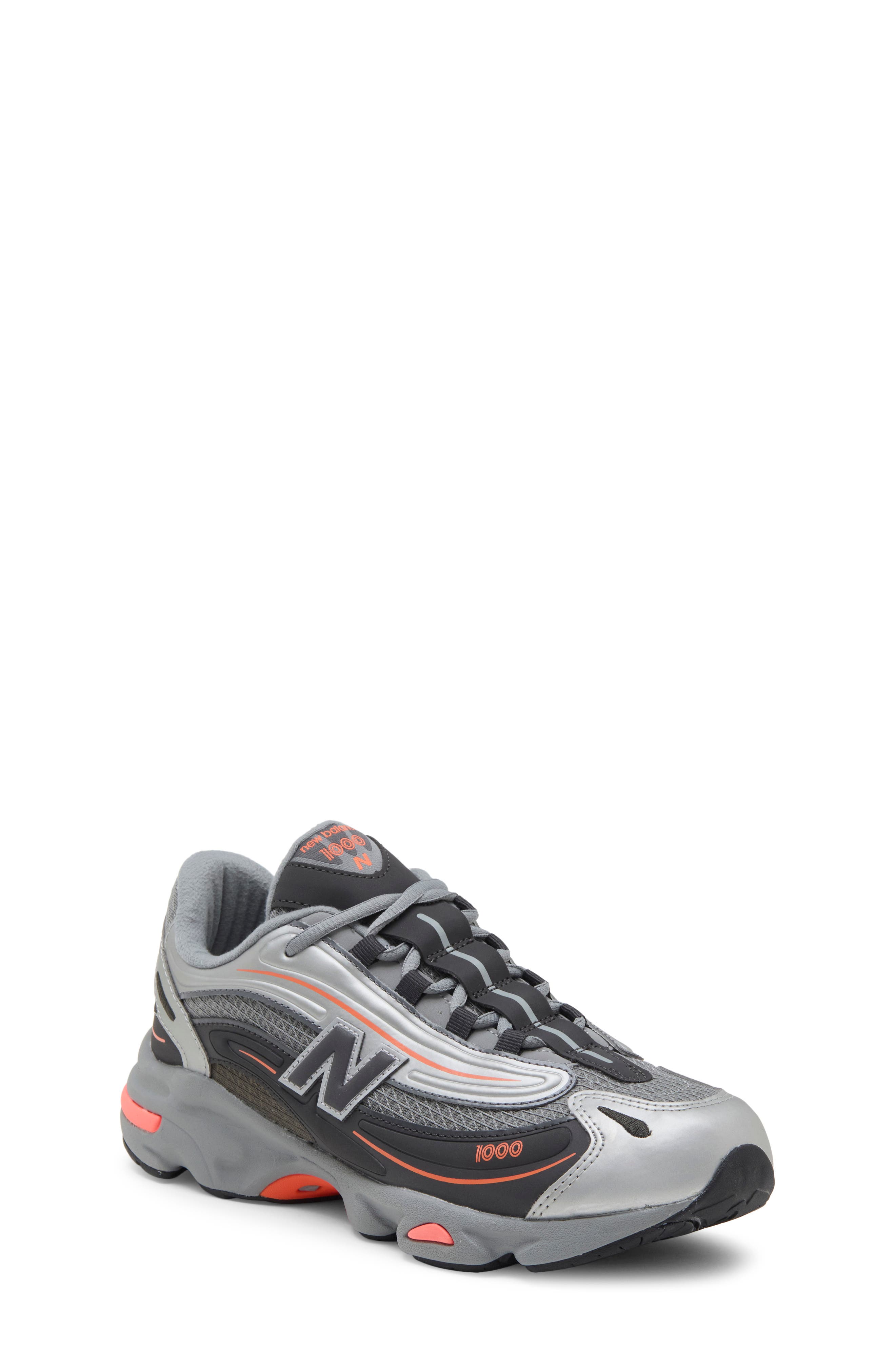 Kids' 1000 Lace Sneaker, Main, color, SILVER METALLIC/ TANGERINE
