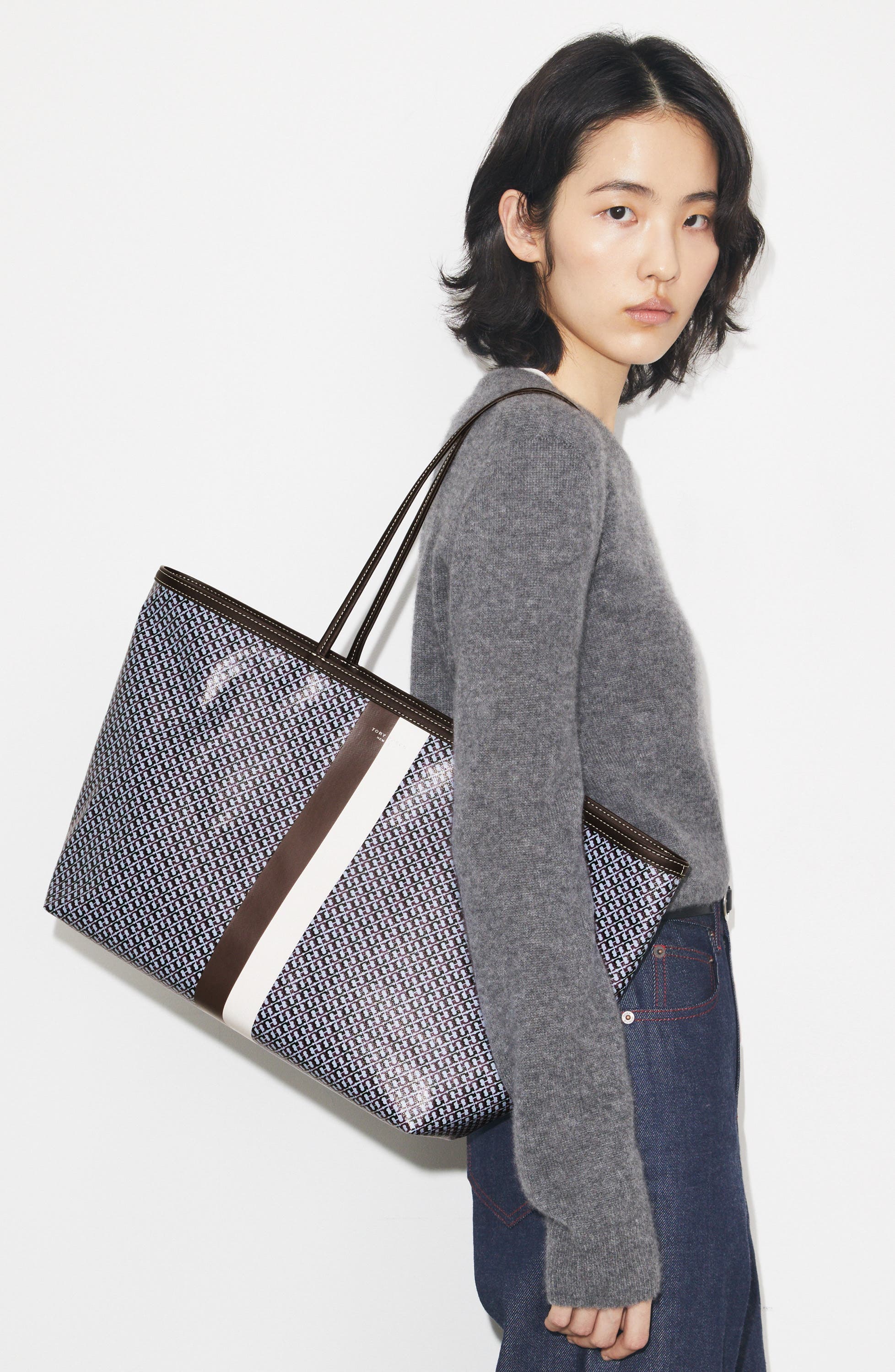 Tory Burch The Racer Tote, Alternate, color, Blue Printed