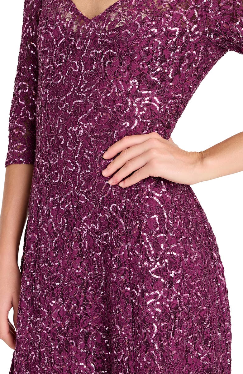 Tahari ASL Sequin Flare Gown, Alternate, color, Wine