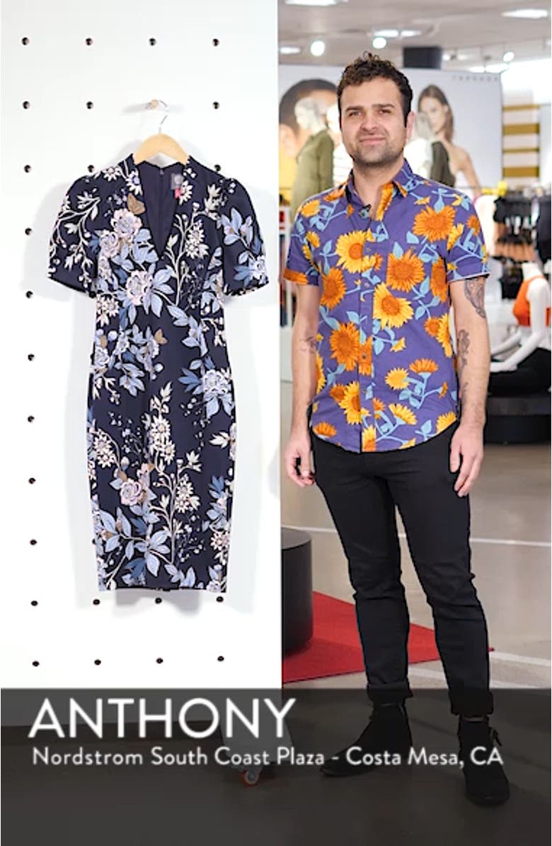 Floral Print Scuba Crepe Sheath Dress, sales video thumbnail
