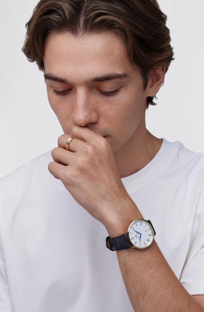 Daniel Wellington Classic Roman Numerals Leather Strap Watch, 40mm, Alternate, color, White/ Gold/ Black