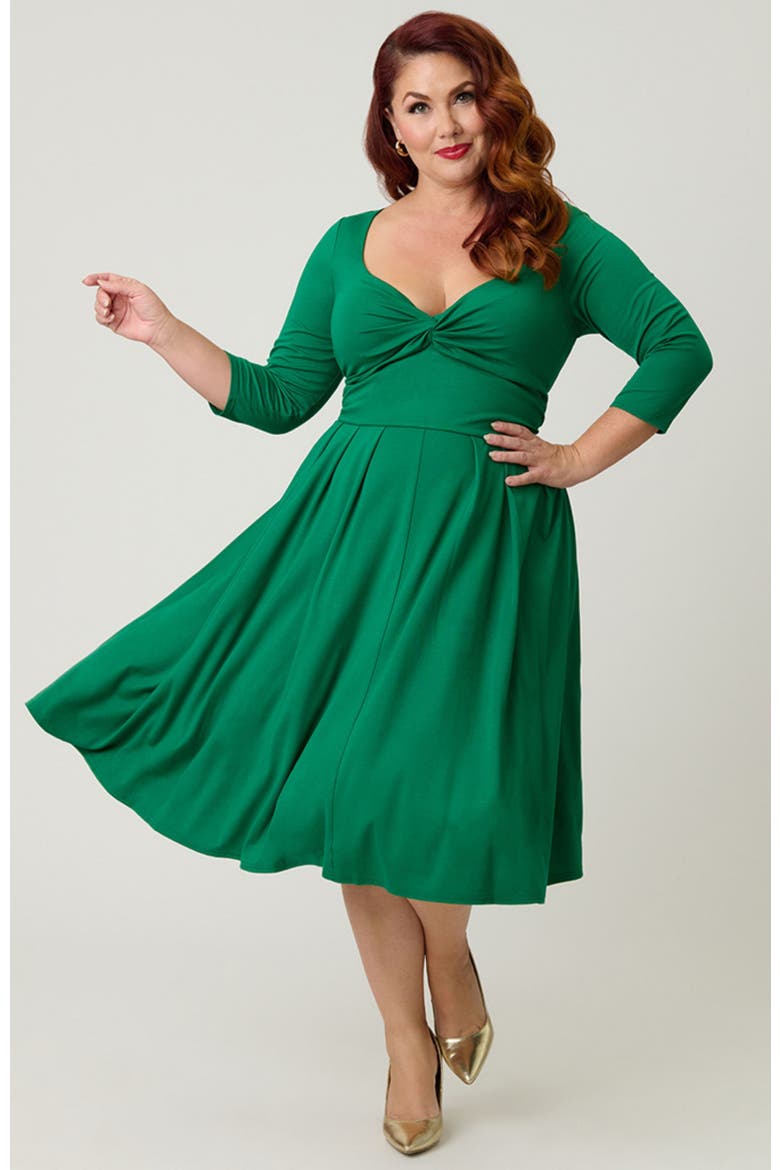 Plus Size 1950s Front Twist Swing Dress, Main, color, Solid Green