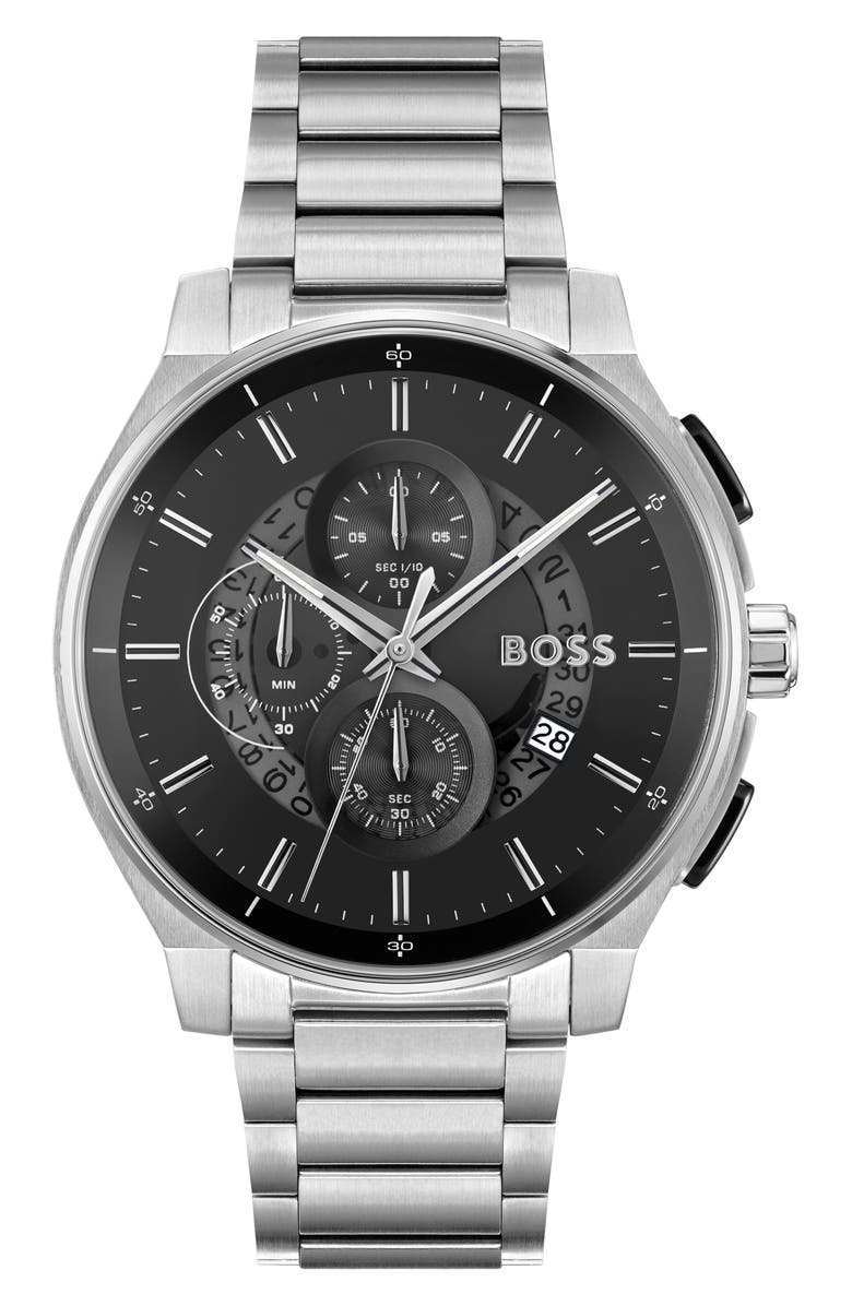 BOSS Peak 2.0 Chronograph Bracelet Watch, 45mm, Main, color, Silver/ Black