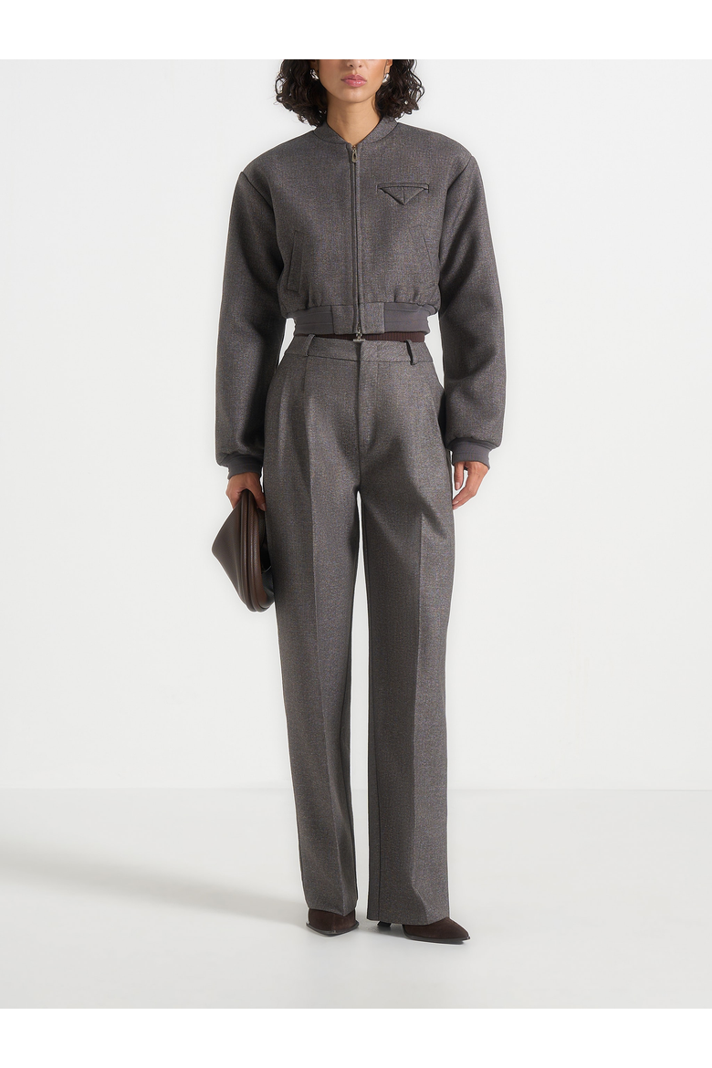 Monique Exaggerated Shoulder Bomber Jacket, Alternate, color, Grey Speckle