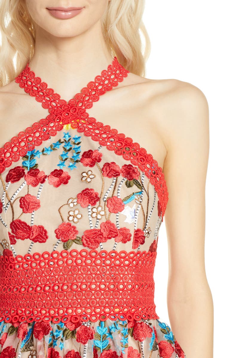 Bronx and Banco Embroidered Halter Neck Minidress, Alternate, color,