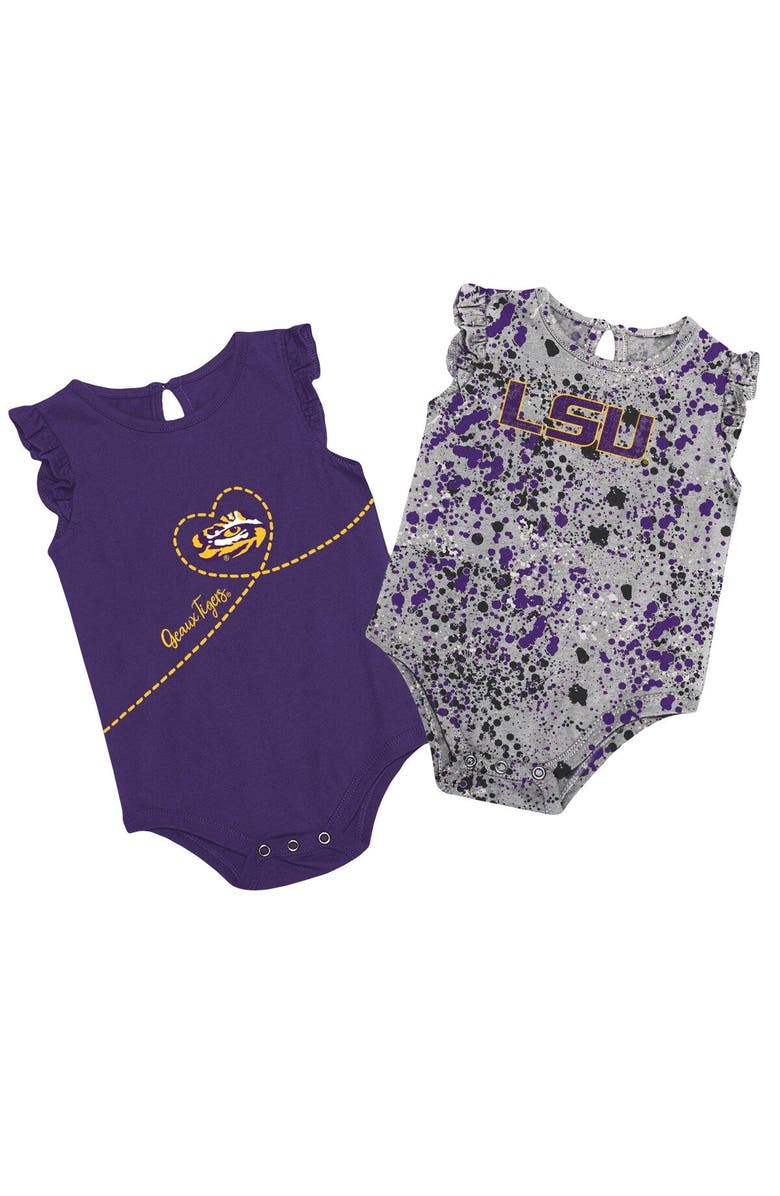 COLOSSEUM Girls Infant Colosseum Purple/Gray LSU Tigers Sweet Pea Two-Pack Bodysuit Set, Main, color,