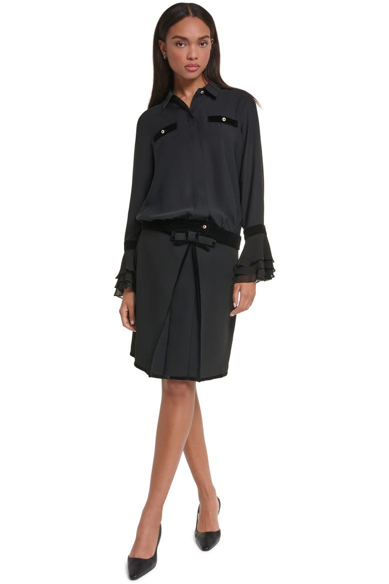 Velvet Trim Georgette Shirt, Alternate, color, BLACK