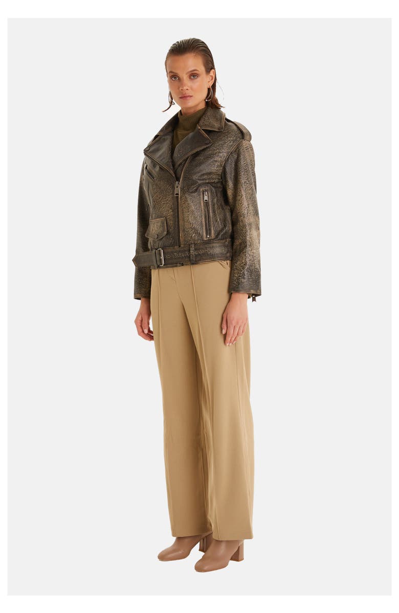 Furniq UK Alexandra Textured Leather Jacket, Alternate, color, Black