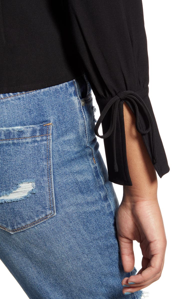 MOON RIVER Tie Cuff Button Front Blouse, Alternate, color,