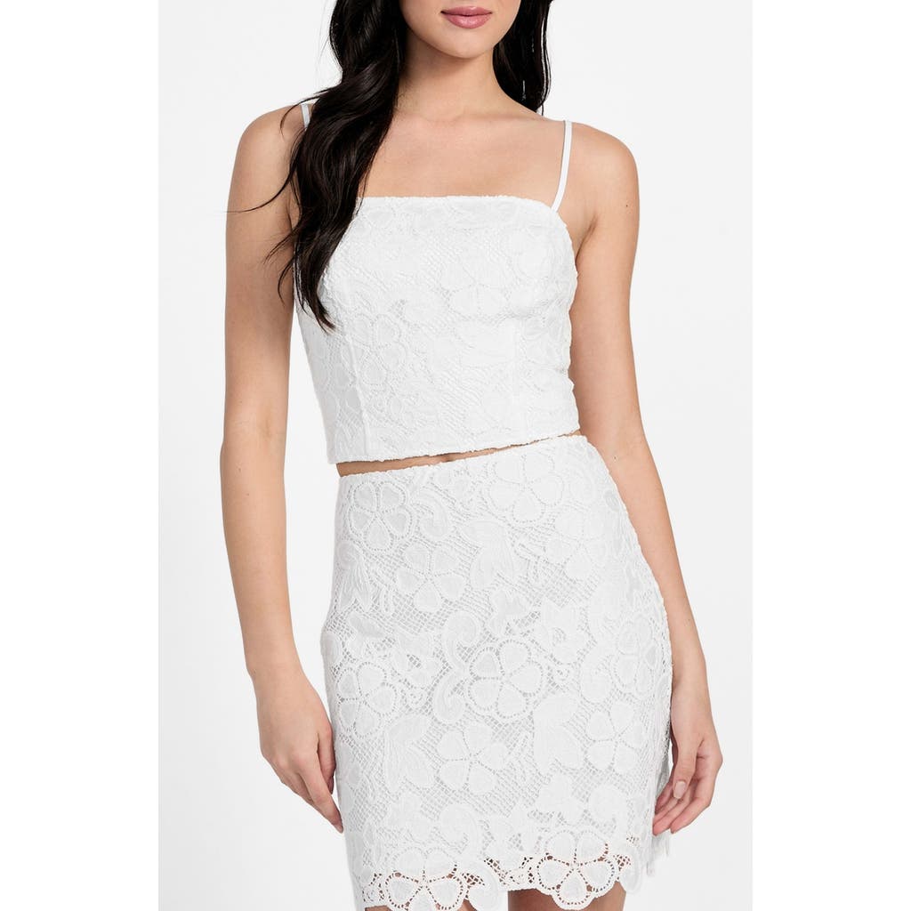 Guess Delilah Floral Embroidery Crop Top In White