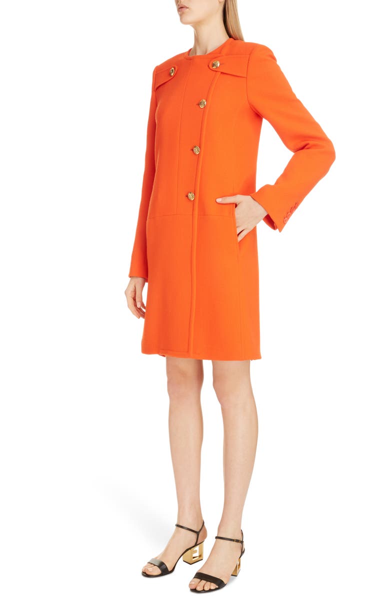 Givenchy 4G Dagger Button Wool A-Line Coat, Alternate, color,