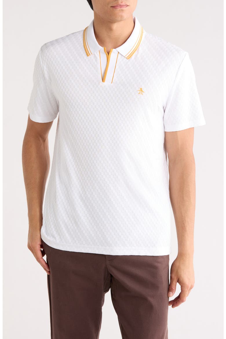 Textured Jacquard Johnny Collar Polo, Main, color, BRIGHT WHITE