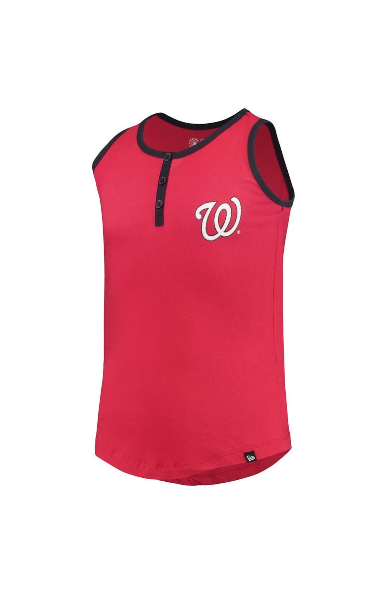 New Era Girls Youth New Era Red Washington Nationals Henley Tank Top, Alternate, color, Red