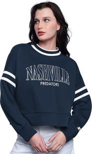 STARTER Women's Starter Navy Nashville Predators Power Play Cropped Pullover Sweatshirt