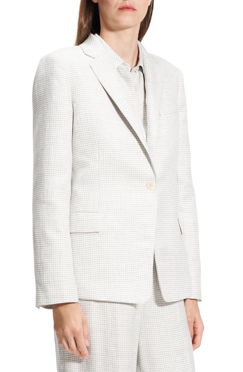 Theory B.Mel Houndstooth Check Slim Fit Linen Blend Blazer, Alternate, color, Platinum Multi