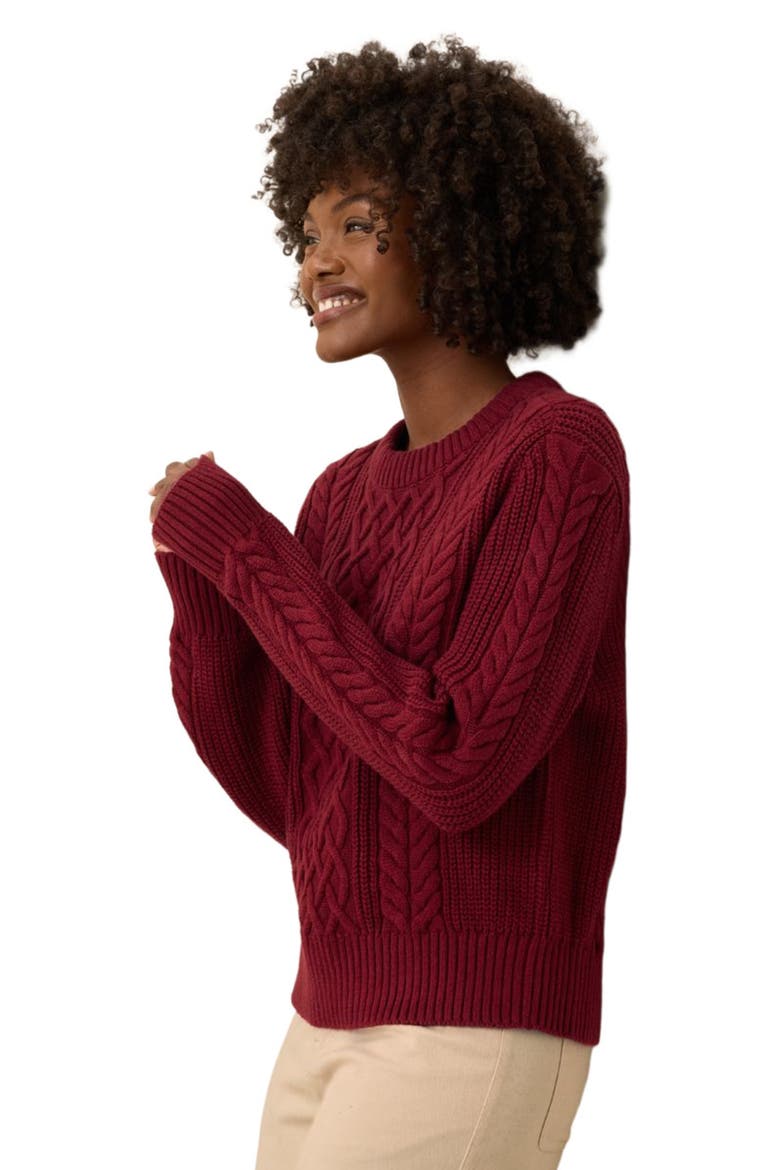 Organic Cotton Cable Knit Crew Sweater, Alternate, color, Crimson Red