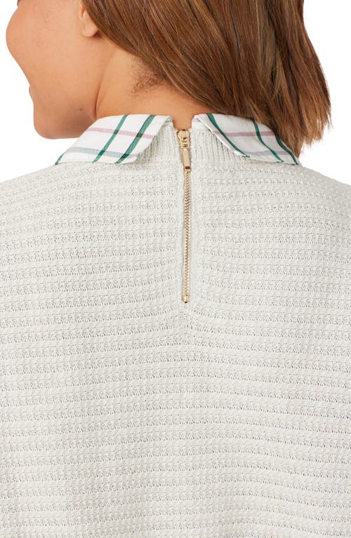 Foxcroft Layered Plaid Trim Cotton Sweater In Ivory Mult