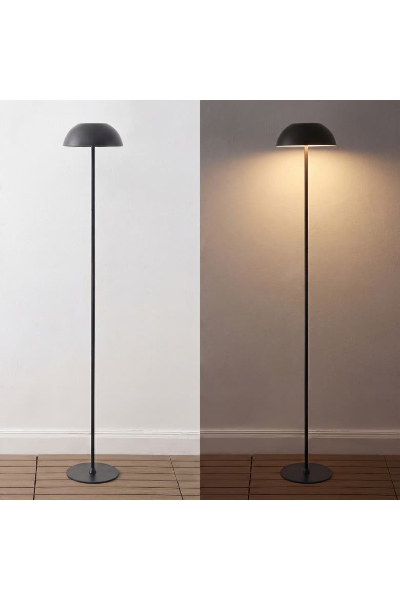 Laurel Mushroom Metal Adjustable Height Rechargeable Cordless Integrated Portable Touch Sensor Dimmable LED Indoor/Outdoor Floor Lamp, Alternate, color, Black
