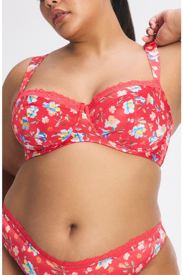 Monamour Unlined Low-Cut Balconette Bra, Alternate, color, FRUITJUICE RED PETAL POWER