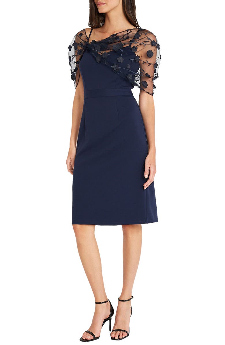 Maggy London Floral Appliqué Detail Cocktail Sheath Dress, Alternate, color,