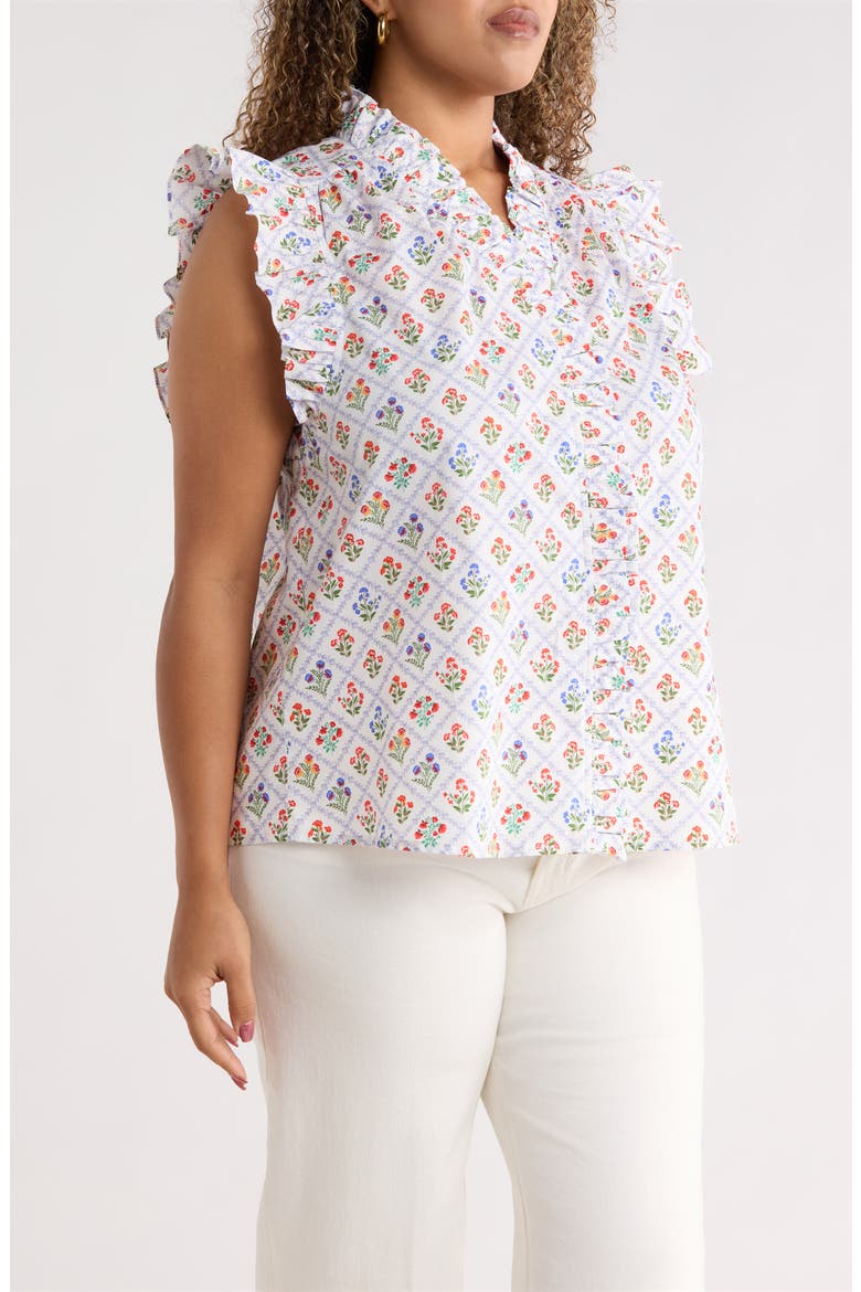 Lara Floral Eviel Ruffle Top, Alternate, color, WHITE MULTI