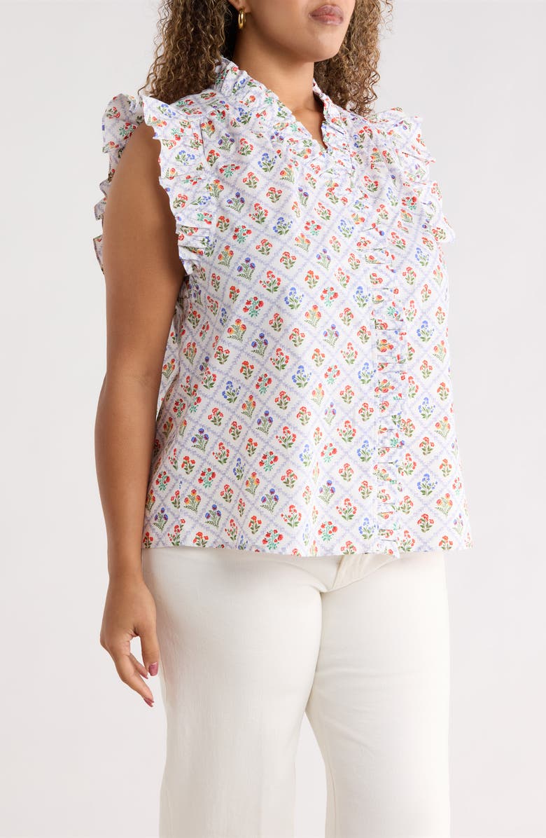 SUGARLIPS Lara Floral Eviel Ruffle Top, Alternate, color, White Multi