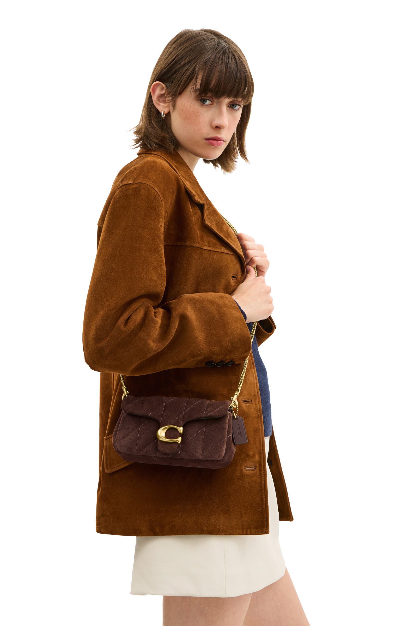COACH Tabby 19 Quilted Suede Crossbody Bag, Alternate, color, B4/ Dark Chocolate