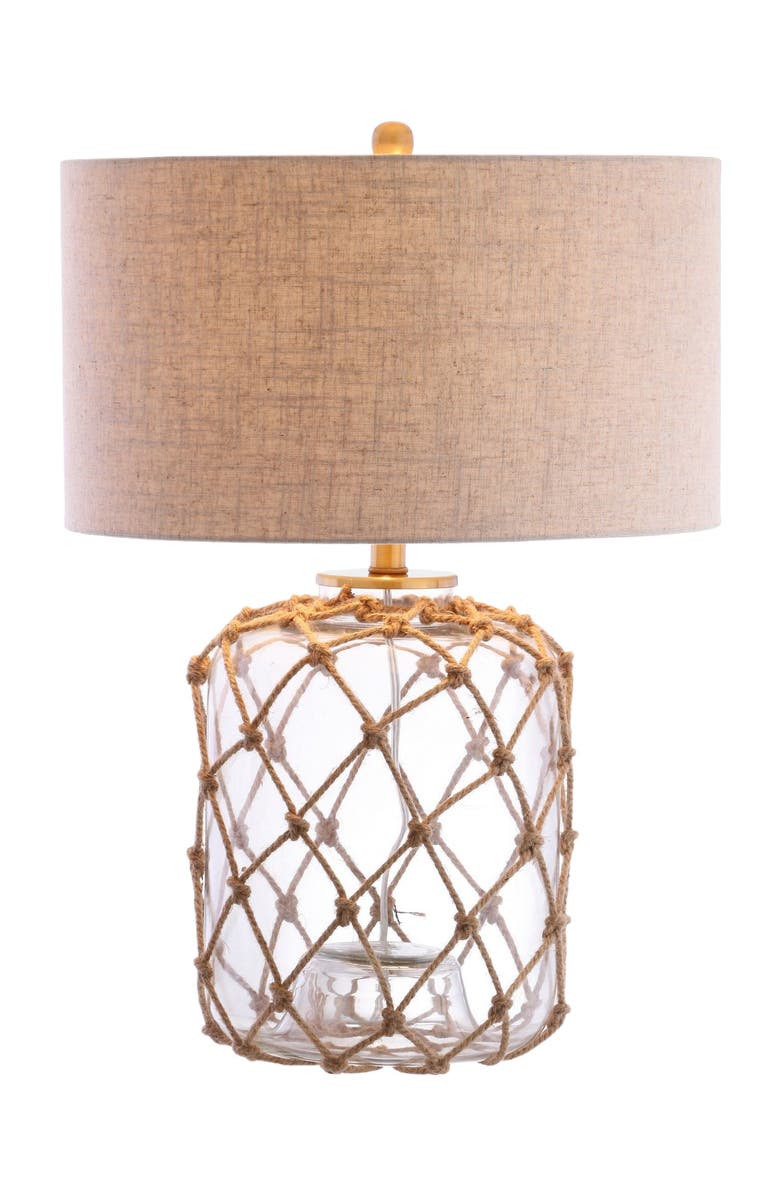 JONATHAN Y Mer 26.5" Glass and Rope LED Table Lamp, Brown/Clear, Main, color, 