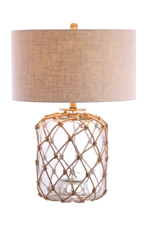 Mer 26.5" Glass and Rope LED Table Lamp, Brown/Clear