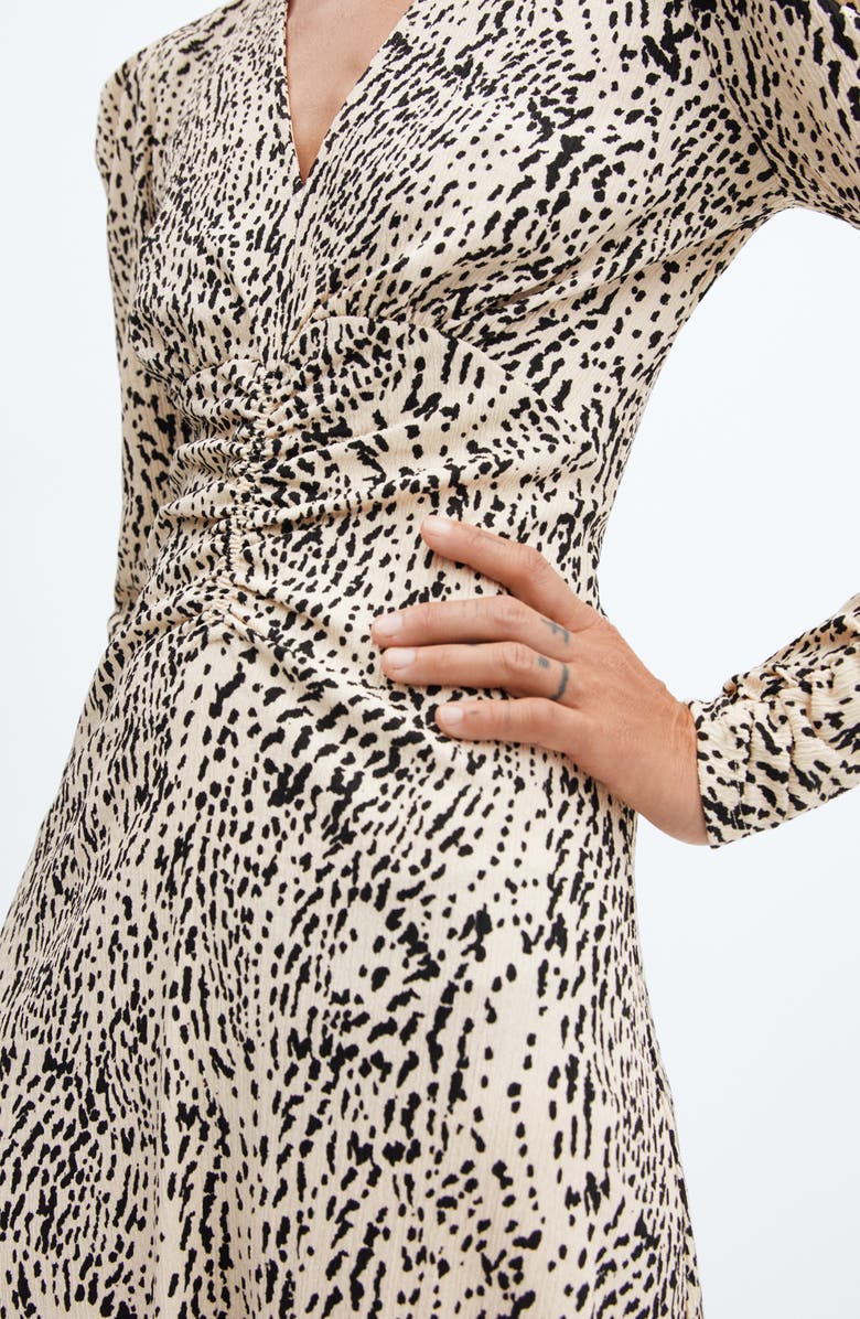 MANGO Ruched Long Sleeve Midi Dress, Alternate, color, 