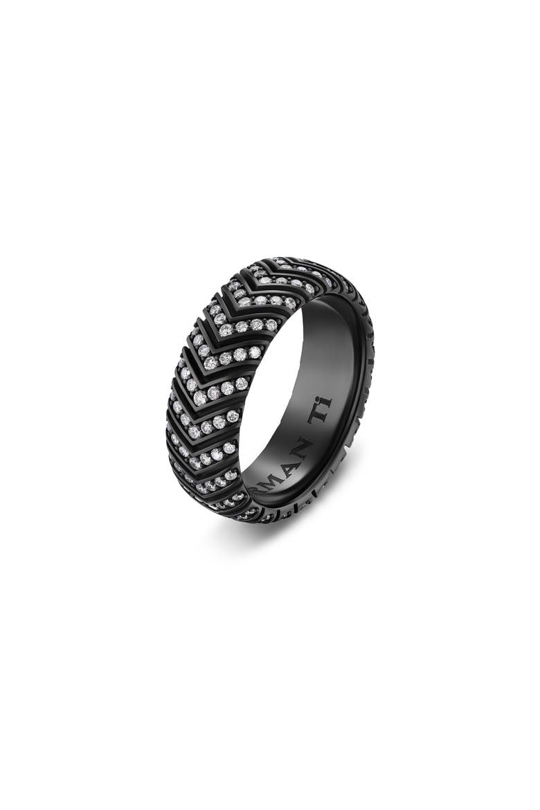 Men's Chevron Band Ring in Black Titanium with Diamonds, 8mm, Alternate, color, BLACK