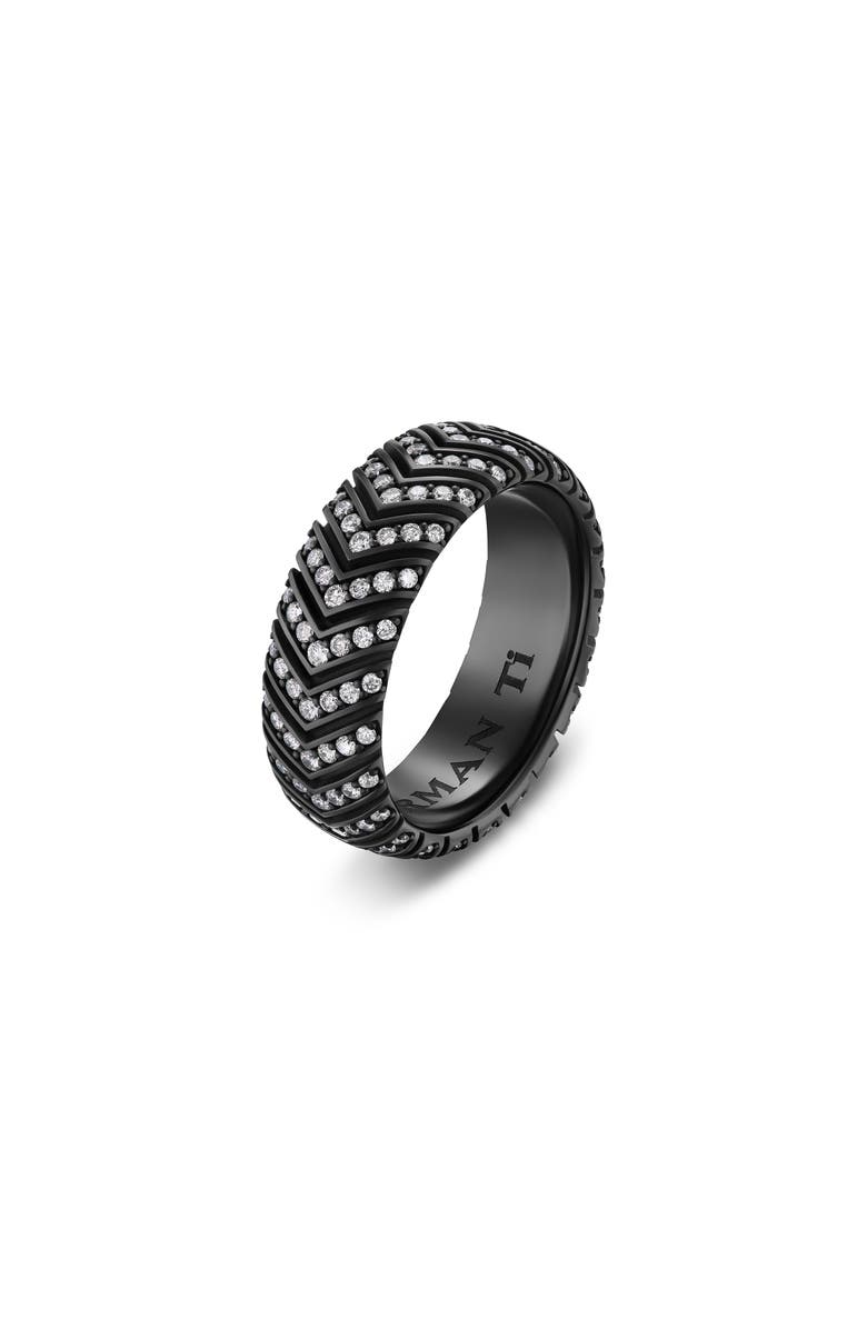 David Yurman Men's Chevron Band Ring in Black Titanium with Diamonds, 8mm, Alternate, color, Black
