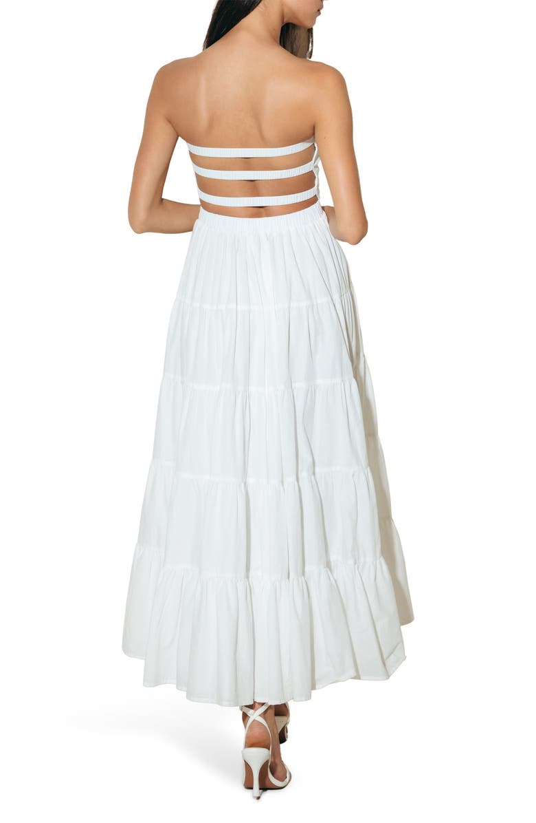 FREEMARKET Strapless Tiered Cotton Maxi Sundress, Alternate, color, White
