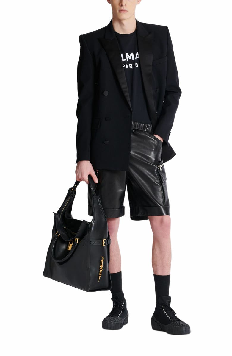 Balmain T-Shirt With Balmain Paris Print, Alternate, color, Black