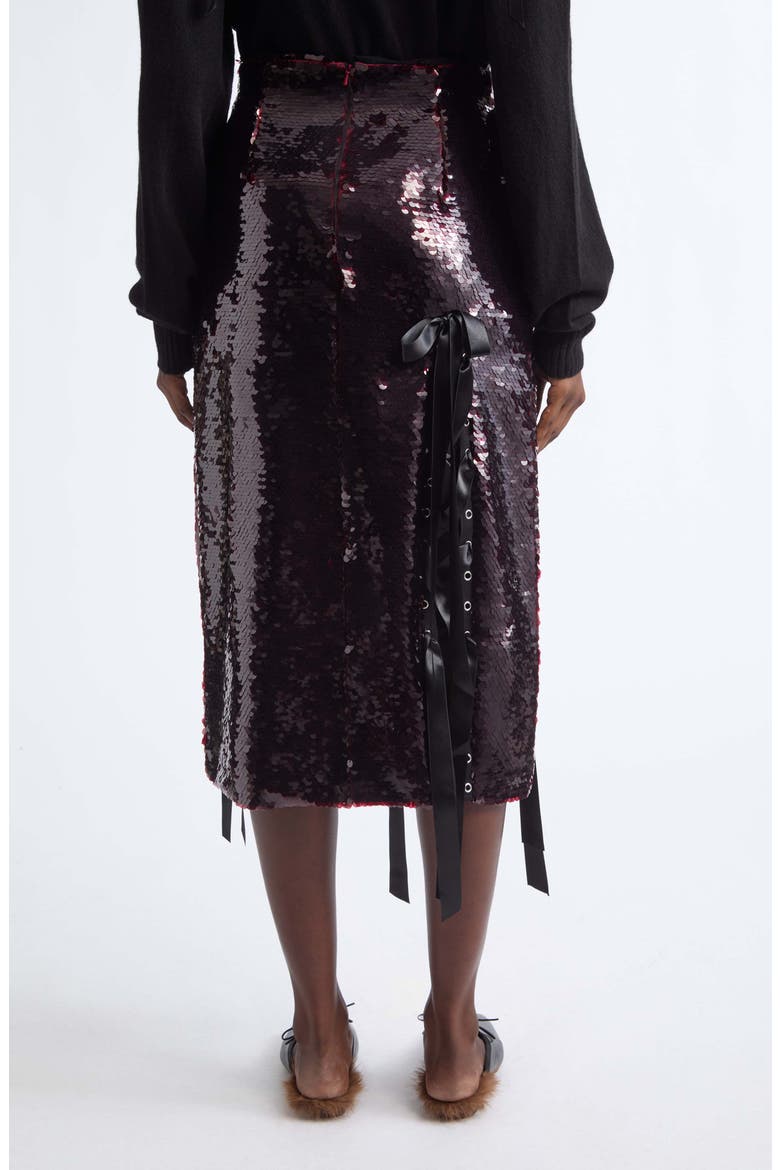 Unraveling Ribbon Ring Sequin Midi Skirt, Alternate, color, DEEP RED