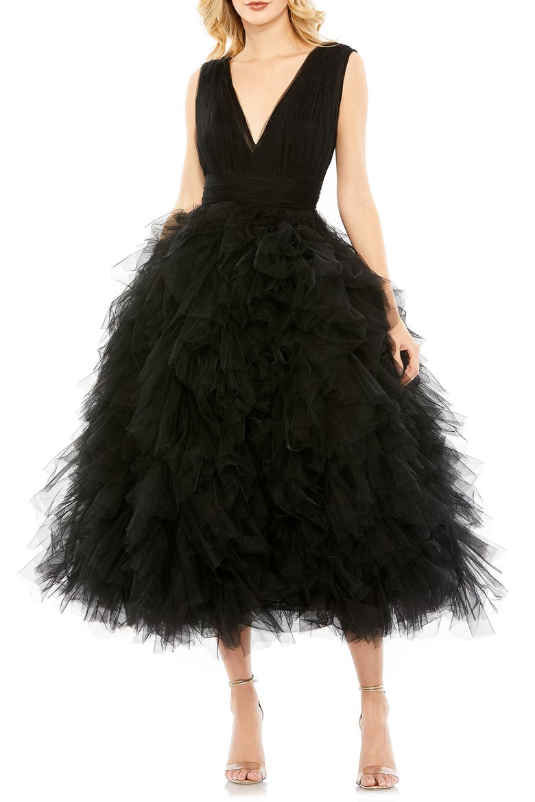 Tulle A-Line Cocktail Dress, Main, color, BLACK