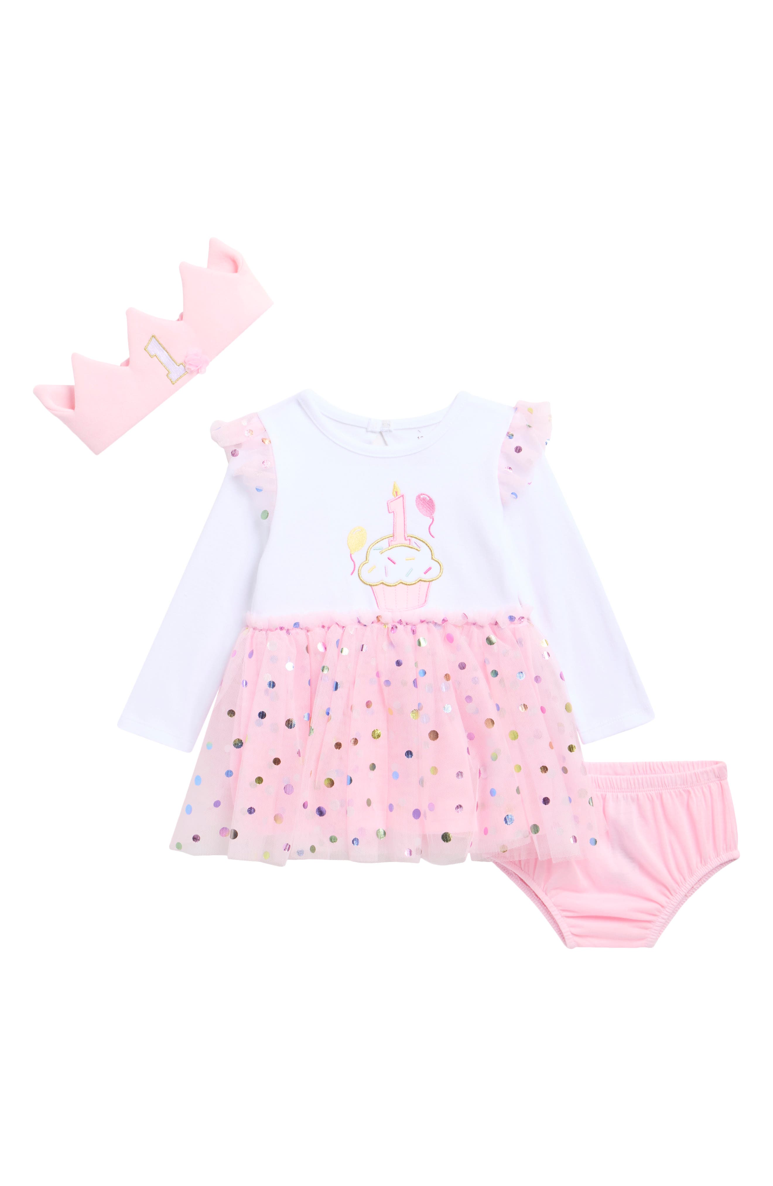 First Birthday Dress, Bloomers & Headband Set