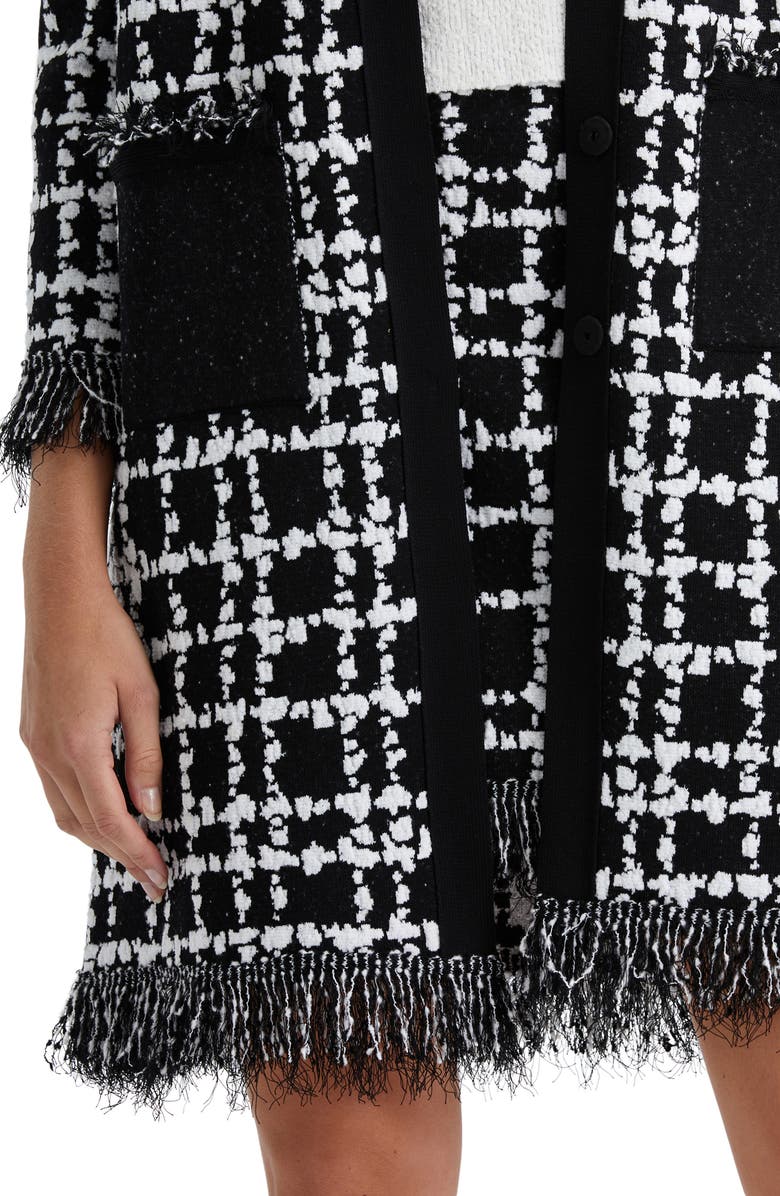 Oscar de la Renta Fringe Edge Plaid Knit Coat, Alternate, color, 