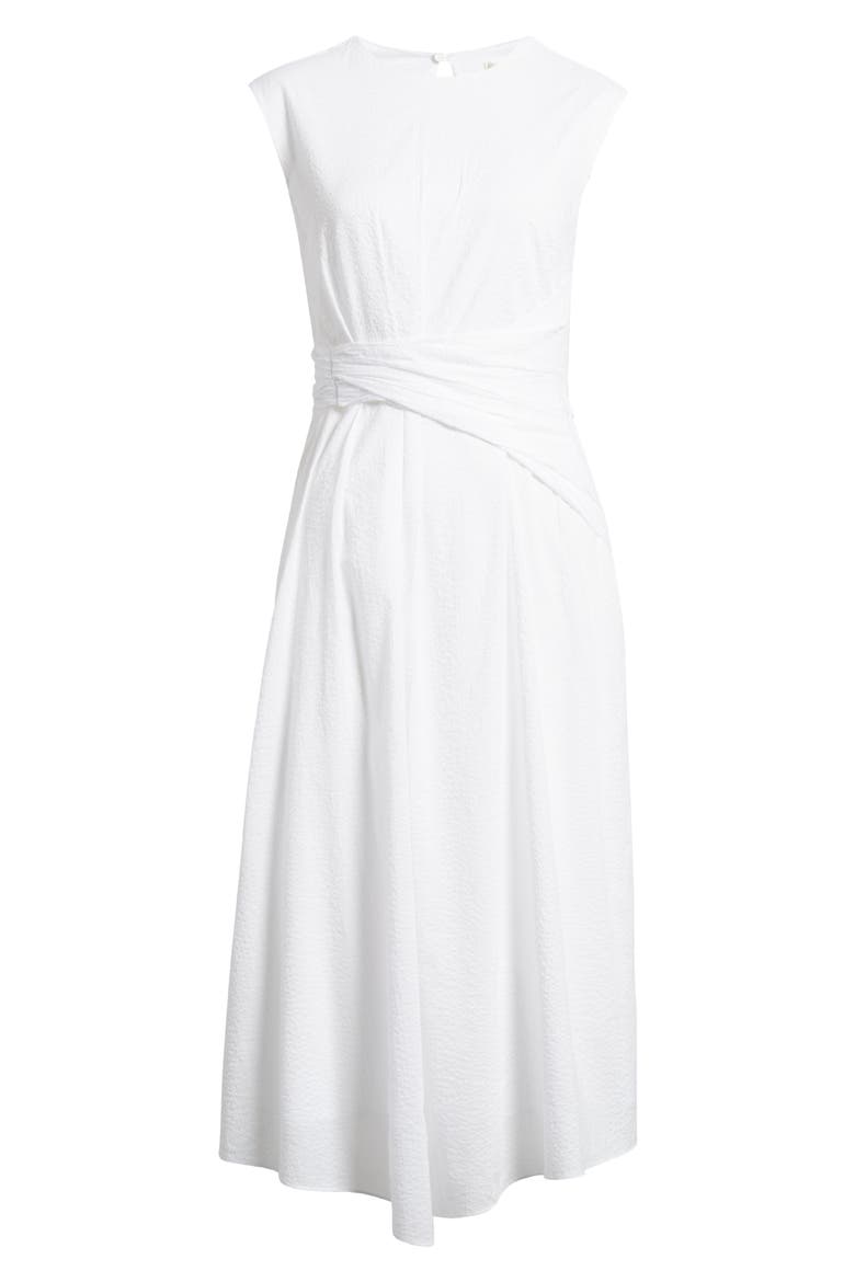 Ruched Sleeveless Cotton Midi Dress, Alternate, color, WHITE